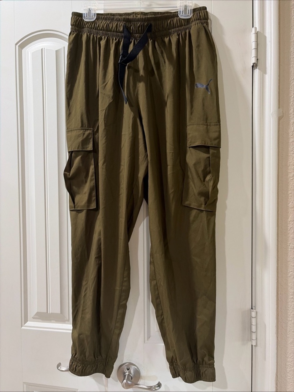 Puma Olive Cargo Jogger Pants with Black Drawstring